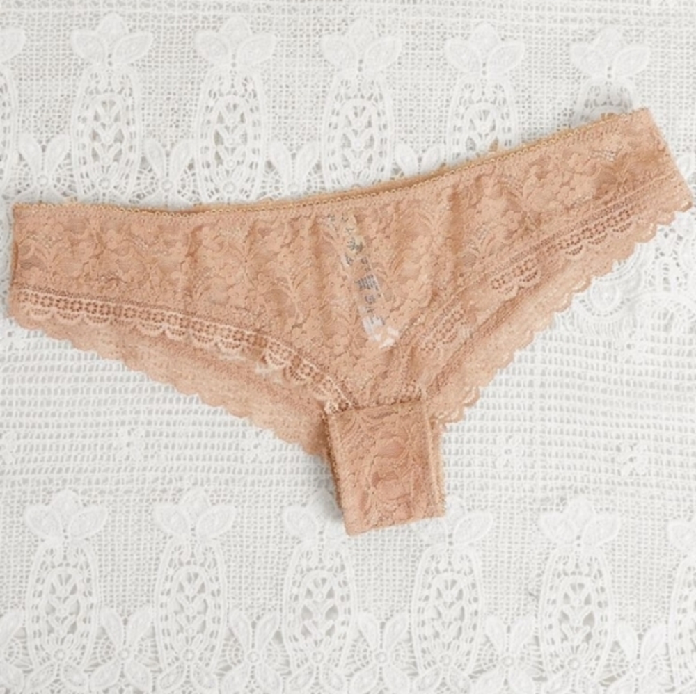 Free People Sheer Floral Lace Hipster Cheeky Brief Panty Nude M